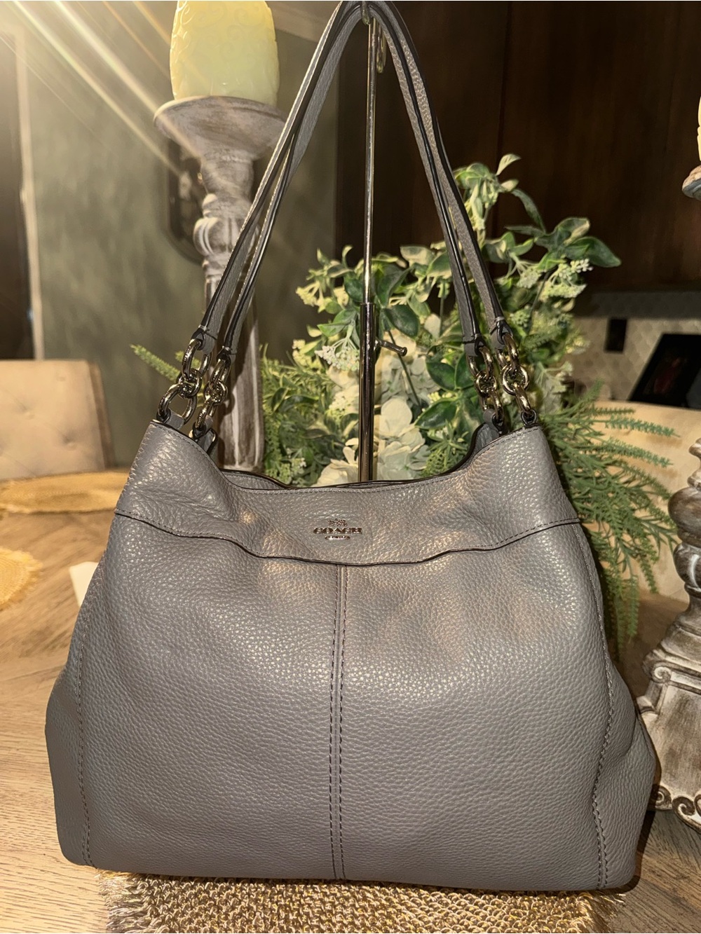 Coach Gray Pebbled Leather Shoulder Bag